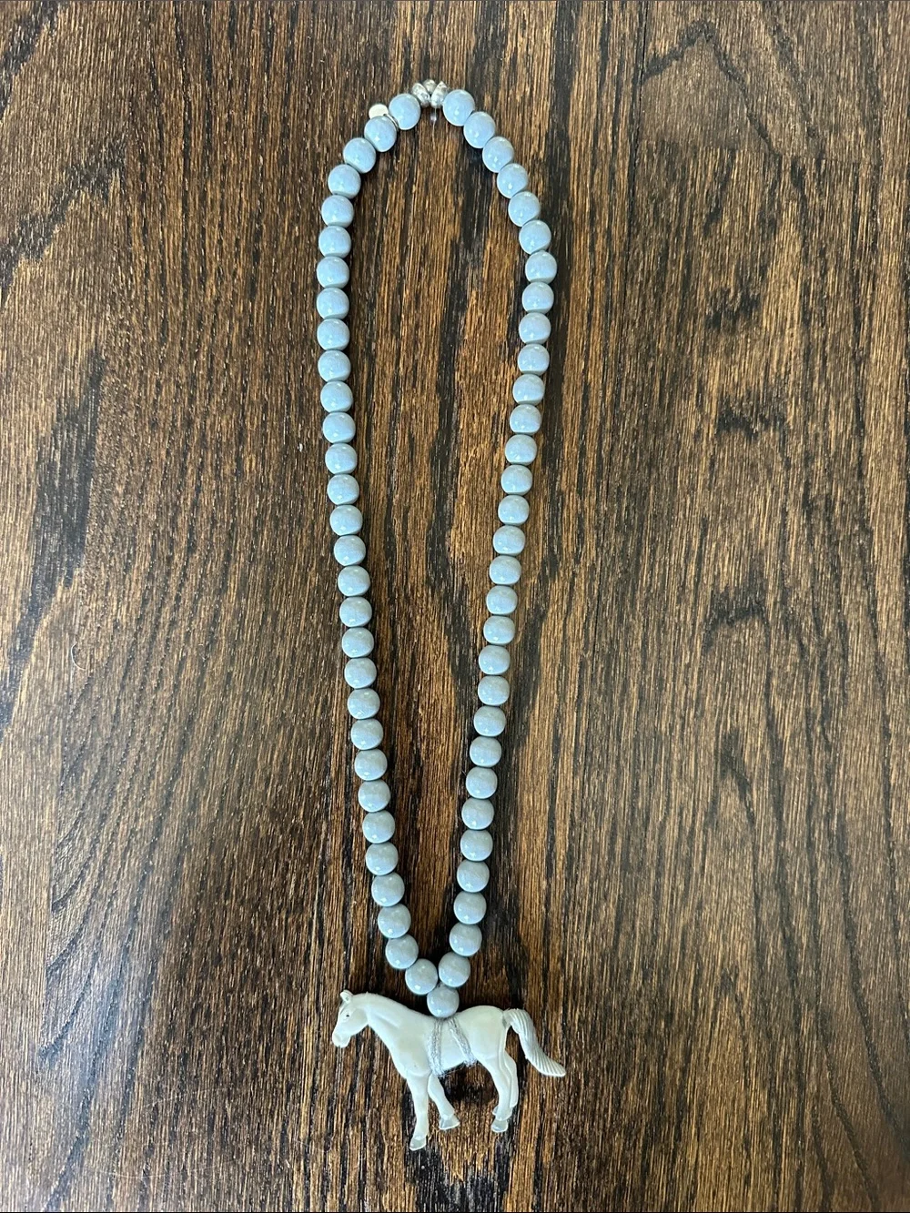 Gray Beaded Necklace with Horse